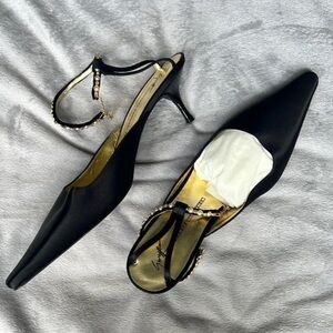 Vicini Black and Gold Slingback Heels